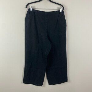 FLAX Linen Wide Leg Cropped Pants Size Small Black Pull On High Waist
